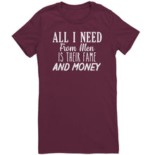 Load image into Gallery viewer, All I Need From Men Is Their Fame and Money T-Shirt