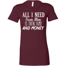Load image into Gallery viewer, All I Need From Men Is Their Fame and Money T-Shirt
